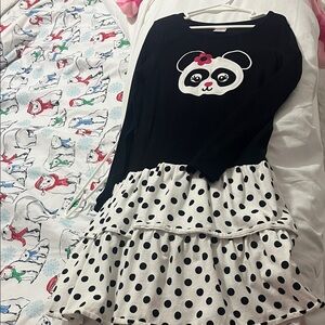 Gymboree Black Dress with Panda and Pink Flower